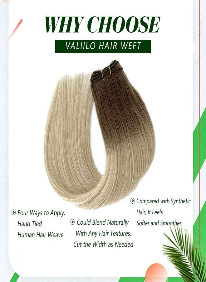 Valiilo Sew in Hair Extensions Real Human Hair Ash Brown Highlighted Platinum Blonde Weft Hair Bundles Ombre 100G 16 Inch Hand Tied Human Hair Extensions - Image 4